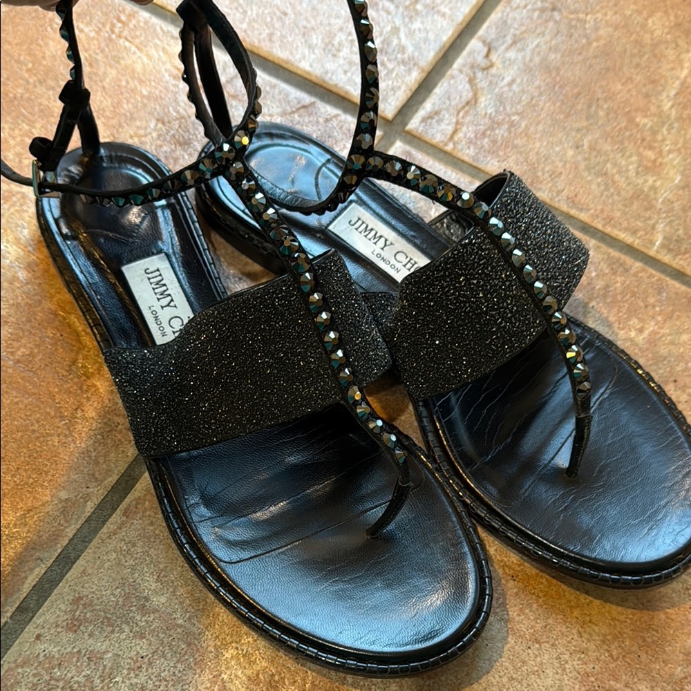 Jimmy Choo Glitter Black Sandals